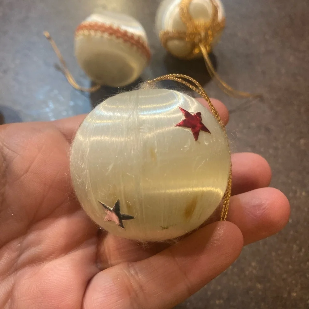 Sey of 8 Vintage White Satin Ornaments